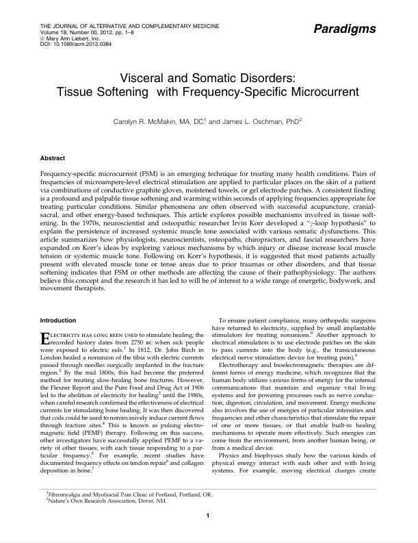 Visceral and Somatic Disorders: Tissue Softening with Frequency Specific Microcurrent